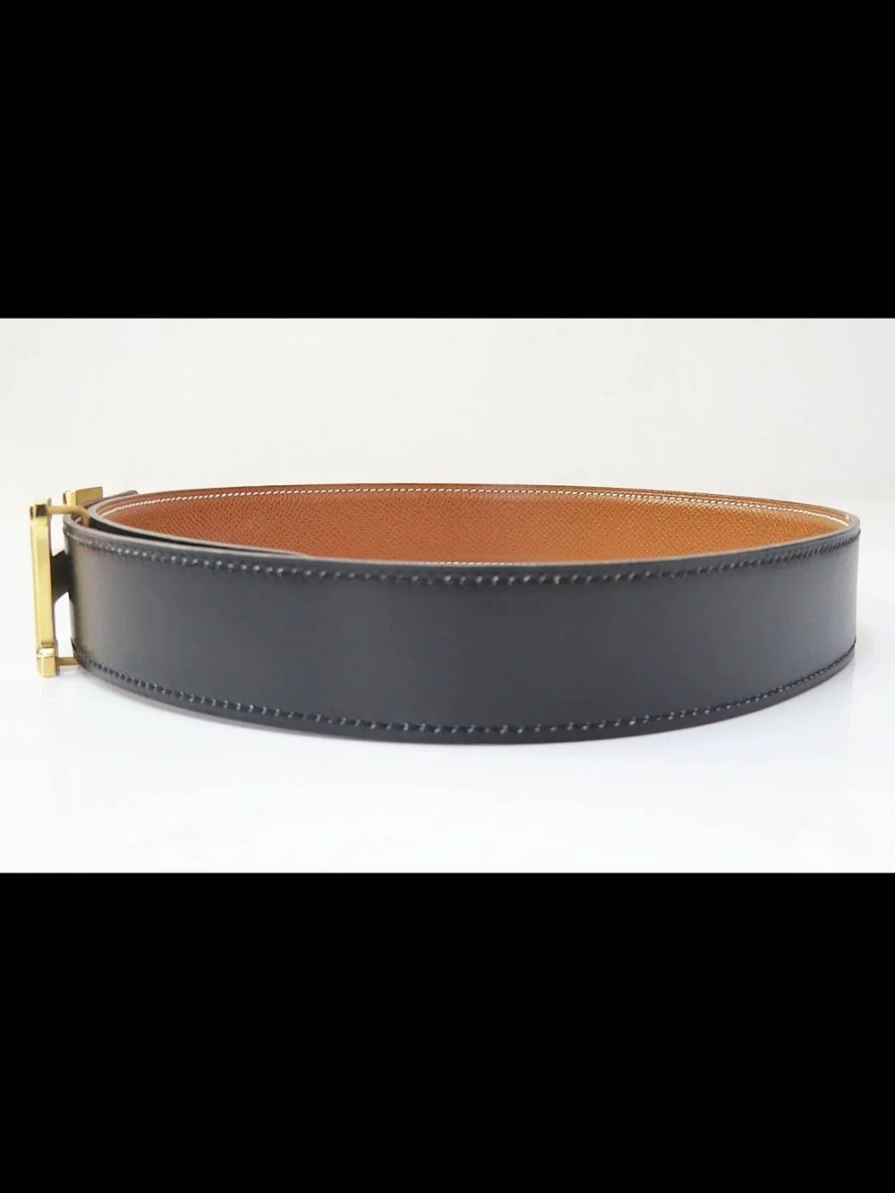 Hermes Reversible Leather Belt in Black and Tan with Gold H Buckle